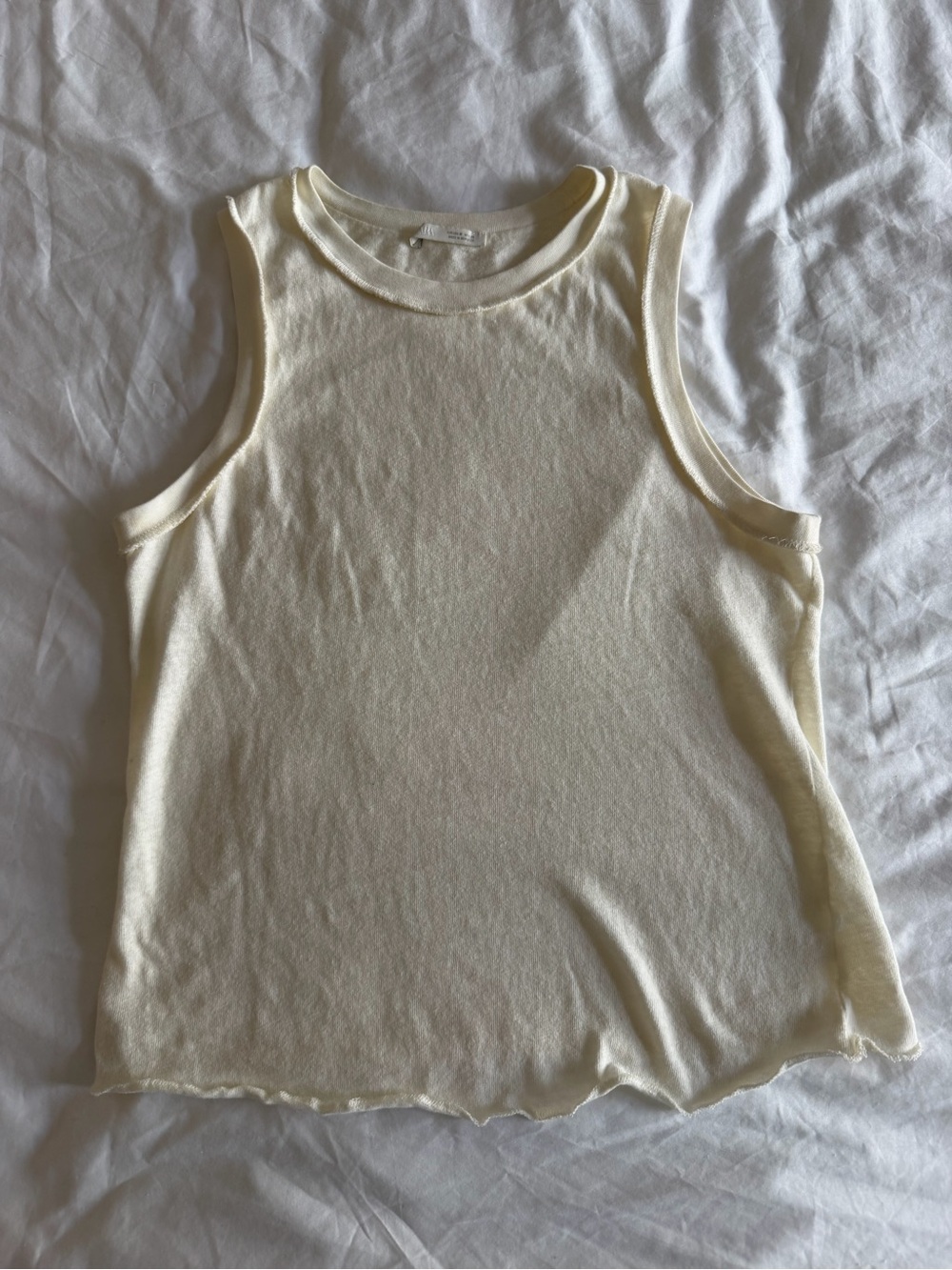 Zara Cream Ribbed Sleeveless Tank Top